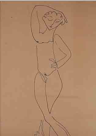 BAERWIND, RUDI, 1932, TUSCHEZEICHNUNG, 55.5 X 23.5 CM, BEIDSEITIG BEMALT, 1 X FRAUEN- AKT, ...