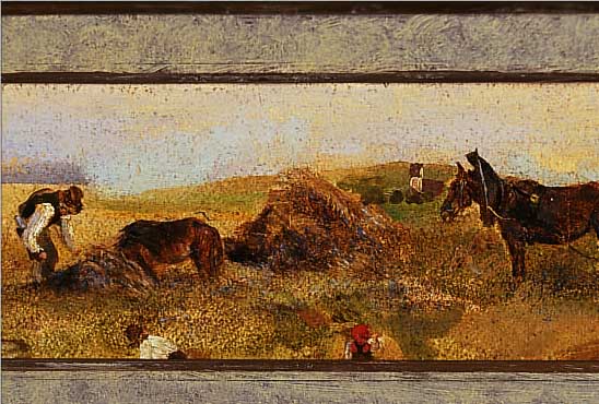 HARTMANN, LUDWIG, 1835 - 1902 MüNCHEN, BEI DER ERNTE, ÖLSTUDIE AUF LEINWAND, LI. U. MONOGR., CA. 10 X 35 CM