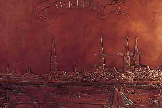 KUPFERRELIEF, DEUTSCH, 70ER JAHRE, ANSICHT VON HAMBURG, CA. 50 X 129 CM