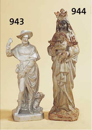 SKULPTUR, FRANKREICH, UM 1880-90, GUßEISEN, DARSTELLUNG DER MADONNA MIT KIND, AUSBRUCH EI-NES ZACKEN IN DER KRONE, KORRODIERT, H.: 50 CM