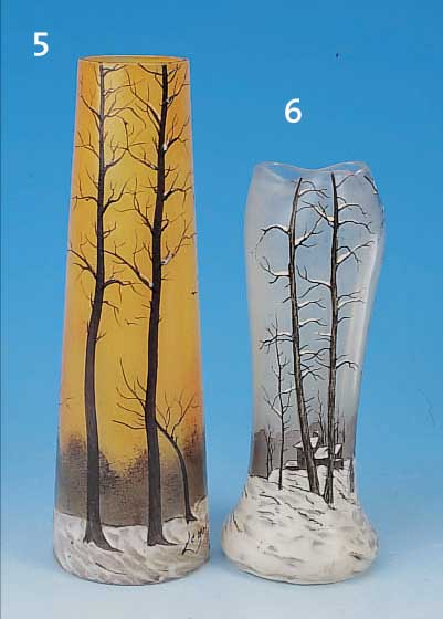 VASE, FRANKREICH, SIGN. LEGRAS, UM 1930, GLAS, GELB GRUNDIERT, BUNTE EMAILMALEREI, WINTERLANDSCHAFT, H. CA. 28 CM