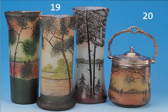 BONBONNIERE, FRANKREICH, 20ER JAHRE, WOHL LEGRAS, FARBLOSES GLAS MIT BUNTER EMAILMALEREI, LANDSCHAFTS- DEKOR, ...