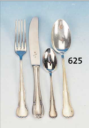 BESTECK, DEUTSCH, WMF, 30ER JAHRE, METALL VERSILBERT, BESTEHEND AUS: 12 MESSERN, 12 GABELN, 11 LöFFELN, 12 KAFFEELöFFELN, MIT NUR ...