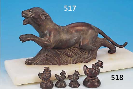 VIER GEWICHTE, BURMA, 19. JH., BRONZE, IN VERSCH. TIERFORMEN, H. CA. 3.5-6 CM