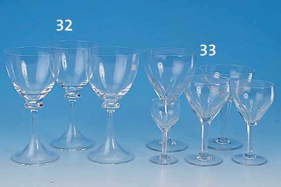 GLäSERSET, DEUTSCH, 50ER JAHRE, 30-TEILIG, FARBLOSES GESCHLIFFENES GLAS, BESTEHEND AUS: 6 SEKTSCHALEN, 6 ROTWEINGLäSERN, 6 WEIßWEIN- GLäSERN, ...