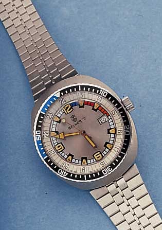 KONVOLUT: 2 SELHOR REGATTA ARMBANDUHREN, BEIDE EDELST., 1X EDELST.-BAND, 1X KAUTSCHUK- BAND, LüNETTEN BEIDS. DREHB., AUF ZIFFERBL. FARBL. ...