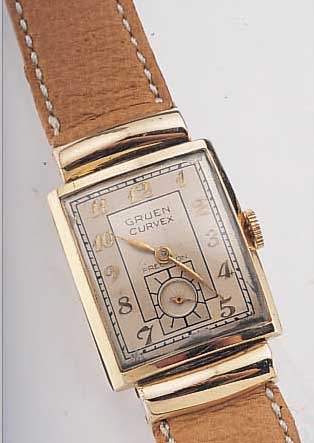 GRUEN ARMBANDUHR, CURVEX, REF.-NR. G422356, USA/SCHWEIZ UM 1949, GG-FILLED, CARREEFORM M. VERD. BANDANST., BODEN GEDR., IN SICH EXTREM GEW., 17 ...