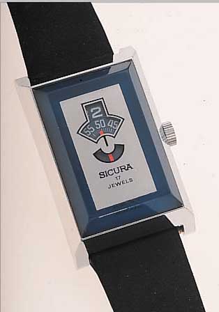 SICURA HERRENARMBANDUHR DIGITAL, SCHWEIZ UM 1972, METALL MASSIV, VERCHR., EDELST.-BODEN GEDR., WOHL UNGETR. LAGERW., 17 ST., HANDAUF- ZUG, ...