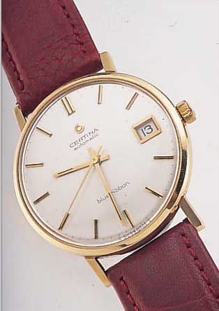 CERTINA HERRENARMBANDUHR BLUE RIBBON, REF.- NR. 5809/148, SCHWEIZ UM 1965, GG 585/000, BODEN GEDR., VERS. BLATT, ZENTRALROTOR, KAL. 25-651, 27 ...