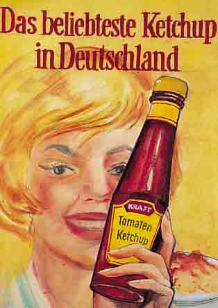 PLAKAT UND ZWEI ENTWüRFE, KRAFT KETCHUP, 50ER JAHRE, EINE FARBLITHOGRAPHIE, ZWEI GOUACHEN, MIT ALTERSBEDINGTEN GEBR.-SPUREN, JE CA. 60 X ...
