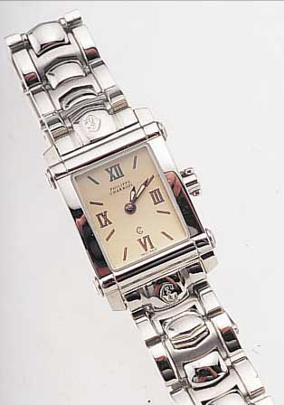 PHILIPPE CHARIOL DAMENARMBANDUHR, REF.-NR. 9012911, SCHWEIZ UM 1995, EDELST., TEILW. POL. INCL. EDELST.-BAND M. DOPPELTER UNSICHTB.FALTSCHL., ...