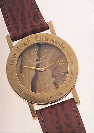 HANS HIRSCH HERRENARMBANDUHR EDELSTEIN, ÖSTERREICH 1993, METALLSTüLPGEH., HARTVERG., MINERALFLACHGL., DESIGNERMODELL, ORIG.-LEDERB.M. ...