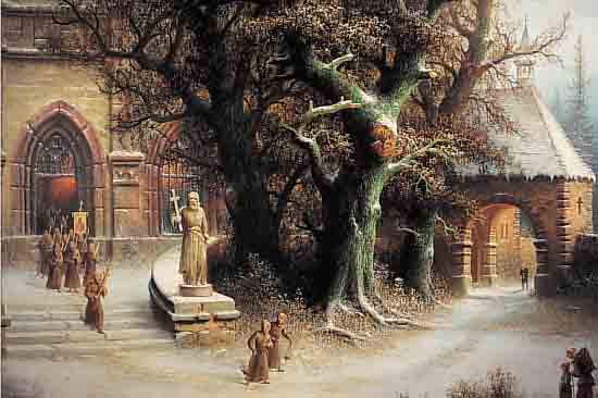 BREDOW, ALBERT, 1828-1899 MOSKAU, SCHNEEBEDECKTER KLOSTERINNENHOF MIT MöNCHEN, SIGN., ÖL/LWD., 97 X 143 CM