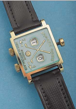 DOMATIC-SCORE ZäHLER IN FORM EINER ARMBANDUHR, LEDERB., SCHWEIZ UM 1948, EZ 2