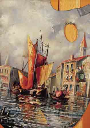 AUERBACH, WOHL MAXIMILIAN AUERBACH (*1861 DANZIG, TäTIG IN BERLIN), BEMALTE KüNSTLER- PALETTE UM 1900, HIER: BLICK AUF EINEN CANALE GRANDE IN ...