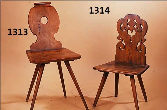 BRETTSTUHL, SüDDEUTSCH, UM 1800, WEICHHOLZ, LEHNE IN DURCHBRUCHARBEIT, MIT ALTERSBEDNGTEN GEBR.-SPUREN