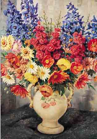 BENZ-BAENITZ, WILLY, *1881 BERLIN, SCHüLER DER BERLINER KUNSTSCHULE UND AKADEMIE, WIRKTE IN BREMEN, HIER: BLUMENSTILLEBEN, ÖL/LWD., SIGN. U. ...