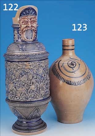 ÖLKRUG, HöHRGRENZHAUSEN, UM 1830, STEINGUT, BLAUE BEMALUNG, H. 39 CM