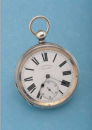 J. LANGDON & CO. HERRENTASCHENUHR LEPINE, REF.-NR. 62270, SCHWEIZ/ENGLAND UM 1870, SILBER, SCHLüSSELAUFZUG, EMAILBL. SIGN., ZY- LINDERW. ...