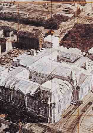 CHRISTO UND JEANNE-CLAUDE, WRAPPED REICHS- TAG, FARBOFFSET, MIT KLEINEM STOFFMUSTER, CA. 17 X 14 CM, PP, U.GL., R.