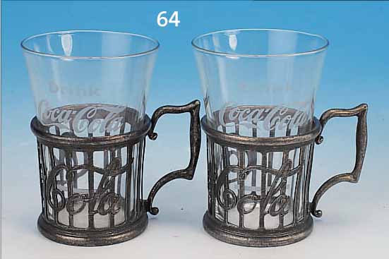 HENKEL-GLäSER, COCA-COLA, ENGLAND, UM 1915/20, HALTERUNGEN METALL MIT SCHRIFTZUG COCA-COLAIN DURCHBRUCHARBEIT, ORIGINALGLASEINSäTZE MIT MIT ...