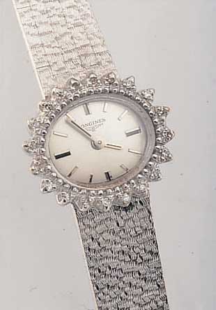 LONGINES DAMENSCHMUCKBANDUHR, SCHWEIZ UM 1972, WG 750/000-GEH. INCL. BAND RHOD., LüNET-TE AUFWEND. M. DIAMANTBES., 20 8/8 DIAMANTEN ZUS. CA. ...