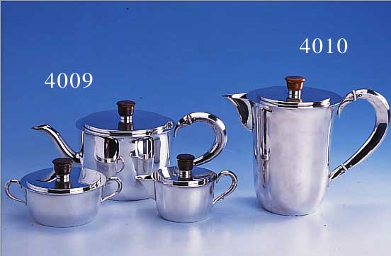 TEEKANNE, ZUCKERDOSE UND SAHNEGIEßER, AMERIKA 30ER JAHRE, 925ER SILBER, DECKELGRIFFEHOLZ, KANNENDECKEL MIT SCHARNIER, ELEGANTE ZEITLOSE ...