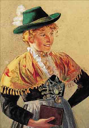 MONOGRAMMIST HK, 19./20. JH., EVENTUELL HERMANN KAULBACH, QUALITäTSVOLLE DARSTELLUNG EINER JUNGEN FRAU IN BAYERISCHER FESTTRACHT, AQUARELL, ...