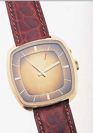 VULCAIN ARMBANDWECKER CRICKET, REF.-NR. S2313B, SCHWEIZ UM 1969, METALL HARTVERG., EDELST.-BODEN GEDR., MINERALFLACHGL., 2-TEIL. GEST. BLATT ...