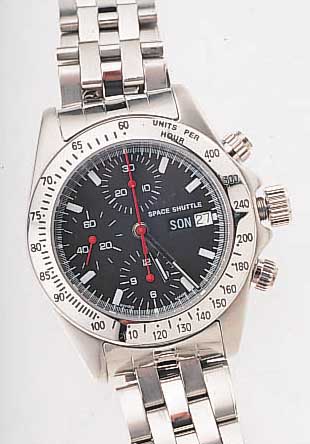 ORFINA ARMBANDCHRONOGRAPH SPACESHUTTLE, SCHWEIZ UM 1997, EDELST., TEILW. SAT., TEILW. POL., BODEN, KRONE U. DRüCKER VERSCHR., BEI FERTIGST. ...