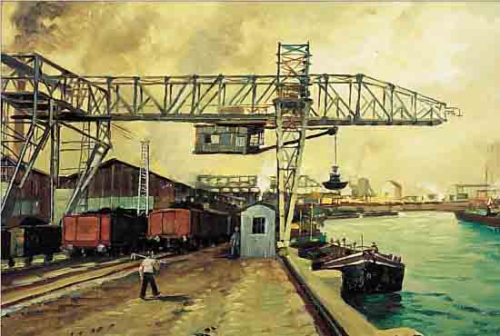 UNBEK. KüNSTLER 1. HäLFTE 20. JH., FRACHT- HAFEN, ÖL/LWD., UNLESERLICH SIGN., 60 X 80 CM,R.
