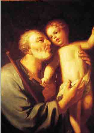 UNBEK. KüNSTLER DES 18. JH., QUALITäTSVOLLE KOPIE BAROCKMALEREI, HIER: HEILIGER JOSEPH MIT JESUSKNABE, ÖL/LWD./MALKARTON (LEICHTE ...