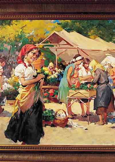 VIZKELETI, W., UNGARISCHER KüNSTLER WOHL 1. HäLFTE 20. JH., HIER: VIELFIGURIGER BLUMENMARKT, ÖL/LWD., SIGN., 50 X 70 CM, R.