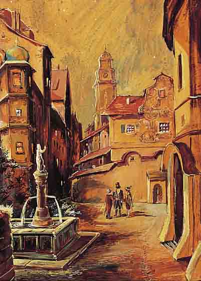 WEHNER, MITTE 20. JH., ABENDLICHE STRASSEN- SZENE IN DER ALTSTADT, ÖL/MALKARTON, SIGN., DAT. 1949, 32 X 23 CM, R.