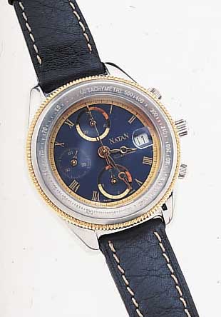 NATAN ARMBANDCHRONOGRAPH SEBRING, SCHWEIZ UM1994, EDELST. POL., BODEN GEDR., LüNETTE AUßENHARTVERG., MINERALLUPENGL., DESIGNERMODELL VONALBERTO ...