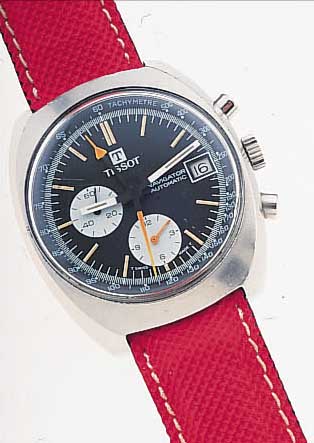 TISSOT ARMBANDCHRONOGRAPH NAVIGATOR, REF.-NR4501, SCHWEIZ UM 1972, EDELST., BODEN GESCHR.,60-MIN.- U. 12-STD.-STOPPZäHLER, DATUM, KON- ...