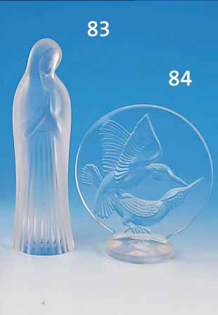 APPLIKE, LALIQUE, NEUERE PRODUKTION, FARBLOSES GLAS, MT ZWEI VöGELN RELIEFIERT, H. CA. 18 CM, UNSIGNIERT