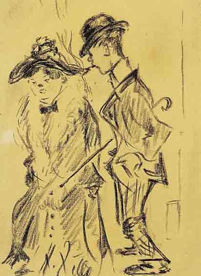 ZILLE, HEINRICH, 1858-1929, PAAR, KOHLEZEICHNUNG AUF BRAUNEM PAPIER, LI. U. SIGN., CA. 20 X 12 CM, PP, U.GL., R.