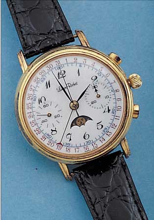 LUCIEN ROCHAT ARMBANDCHRONOGRAPH, REF.-NR. 0801, SCHWEIZ UM 1990, 925ER SILBER HARTVERG.,DATUM UND MONDPHASE, KORREKTURDR. SEITL. AUS- SEN 9, ...