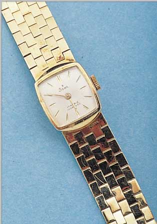 STOWA DAMENGOLDBANDUHR, REF.-NR. 251021, DEUTSCHLAND UM 1960, GG 585/000 INCL. GG-GLIE-DERBAND, BODEN GEDR., BLATT VERS., FORMANKERW.AS BASISKAL. ...