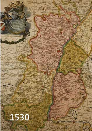 KOLORIERTE KUPFERSTICHKARTE VON SCHENCK, UM 1730, ELSAß, ALTES KOLORIT, GEGLÄTTETE BUGFALTE, CA. 55 X 48 CM, PP, U.GL., R.