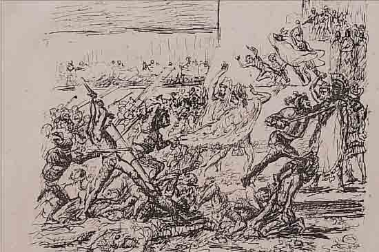 SLEVOGT, MAX, 1868-1932, ZWEI LITHOGRAPHIEN AUS: CORTEZ: DIE EROBERUNG MEXIKOS, VON 1915-18, AUF CHINAPAPIER, BLATTGR. JE CA. 33 X 25.5 ...