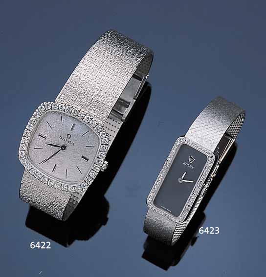 ROLEX DAMENSCHMUCKBANDUHR, REF.-NR. N375, SCHWEIZ UM 1965, WG 750/000 INCL. WG-MILA- NAISEBAND, BODEN GEDR., DIAMANTLüNETTE, RUND- ANKERW., ...