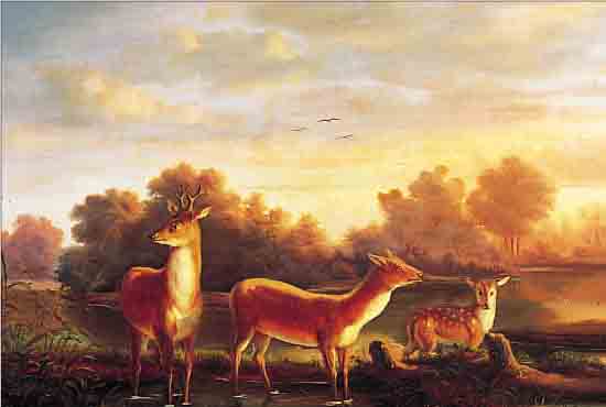 DEHNERT, W., ROMANTISCHER TIERMALER, MITTE 19. JH., HIER: ROTWILD AM FLUSSUFER, ÖL/LWD., SIGN., DAT. 1854, L. ALTERSSPUREN, 43 X 60 CM, ...