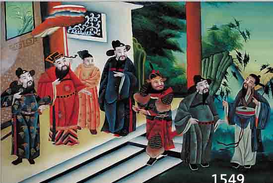 CHINESISCHER KüNSTLER, ZWEI GROSSE HINTER- GLASMALEREIEN, VIELFIGURIGE HöFISCHE SZENEN, JE 54 X 83 CM, R.