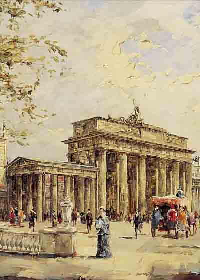 UNBEKANNTER MALER DER 50ER JAHRE, BERLIN, BRANDENBURGER TOR, ÖL/HARTFASER, RE. U. UNLESERLICH SIGN., CA. 40 X 35 CM, R.