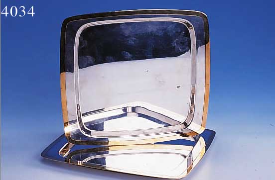 2 TABLETTS, 925ER SILBER, MEISTERMARKE GUTH PFORZHEIM, CA. 60ER JAHRE, ABGESETZTER RANDVERGOLDET, CARREEFORM, SCHöNE SCHWERE AUSF., LEICHTE ...