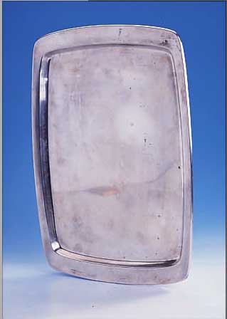 SILBERTABLETT, LUTZ UND WEISS PFORZHEIM VER- MUTL. 60ER JAHRE, 835ER SILBER, GLATTE FORM, GEBR.SPUREN, CA. 39 X 27 CM, CA. 775 G