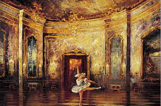 MüNNICH, HEINZ, MüNCHNER MALER, BALLETTTäNZERIN IN PRUNKVOLLEM ROKOKOSAAL, ÖL/LWD, RE. U. SIGN., CA. 60 X 80 CM, R.