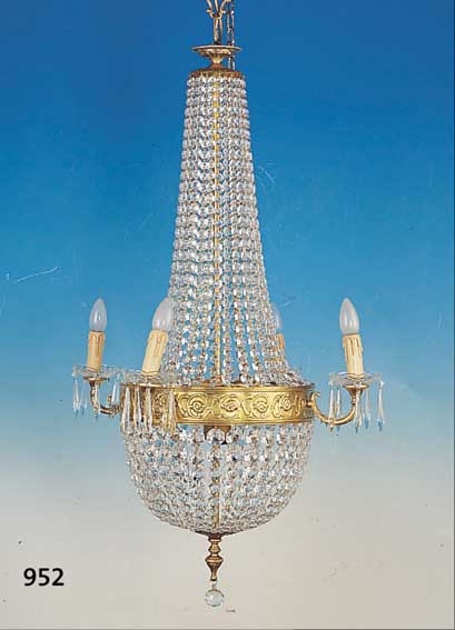 GROSSER DECKENLüSTER, UM 1900, REICHER BE- HANG VON KRISTALLGLASPRISMEN, INNEN ZWEI BRENNSTELLEN, AUSSEN VIER BRENNSTELLEN, H. CA. 100 ...